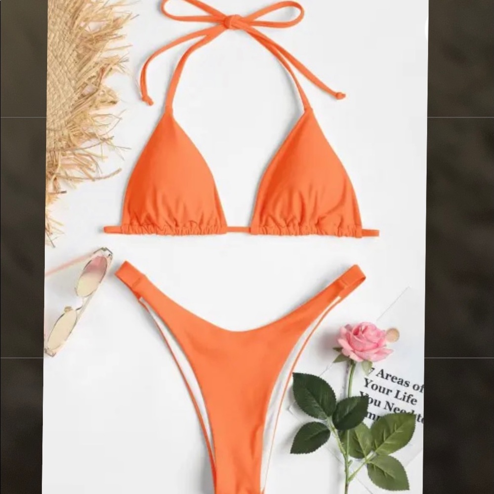 Brand New Orange Cheeky High Cut Triangle Bikini Set